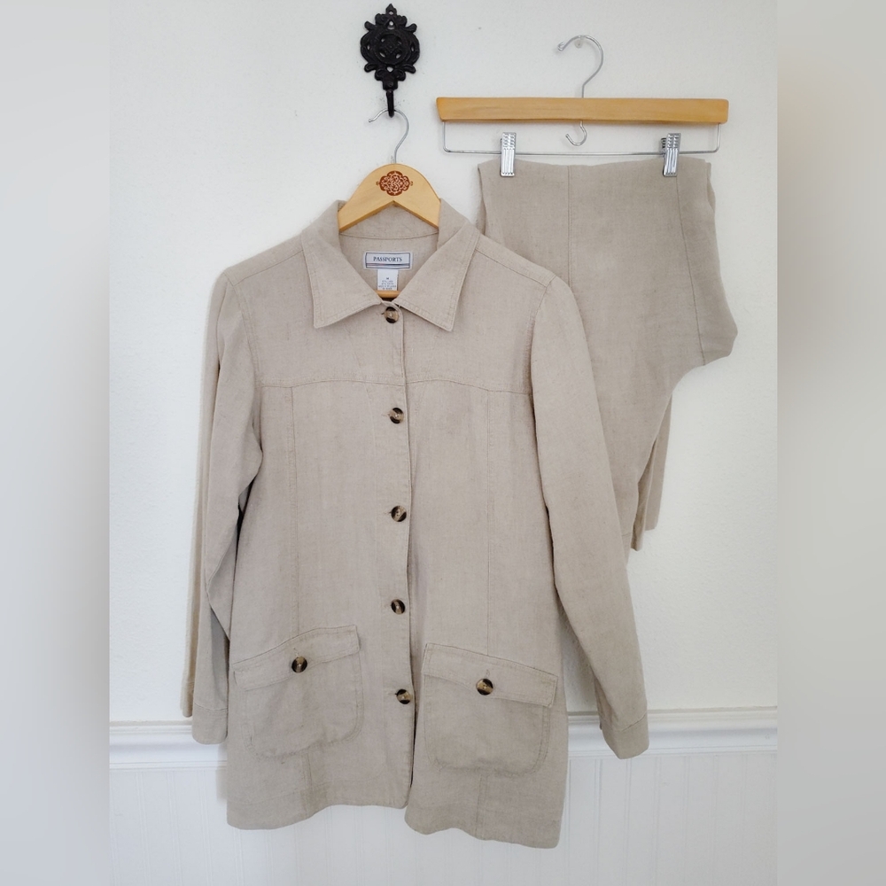 Khaki Linen Blend Passport Pant Set Size Medium